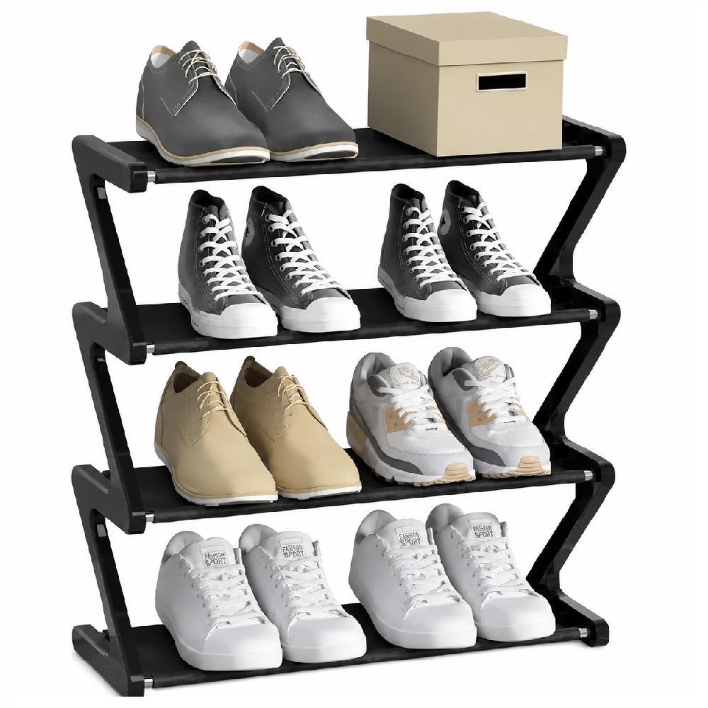 SAPATEIRA ESTANTE 4 PRATELEIRAS ORGANIZADOR MULTIUSO SALA QUARTO LAVANDERIA BRINQUEDOS 10 PARES SAPATO PRETA