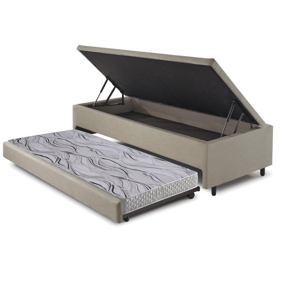Bicama Box Com Baú Linho 88x188 Com Colchão Auxiliar Ecoflex