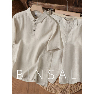 Camisa POLO de linho puro estilo dinheiro antigo, Shorts de negócios, terno 100% linho completo, camiseta de manga curta