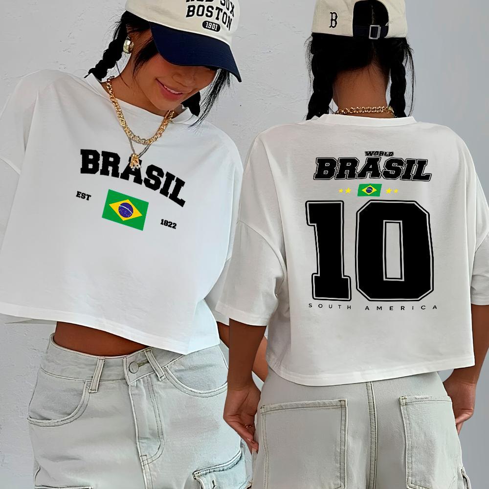 Blusa Cropped Feminina Copa Futebol Brasil World Cup Camisa 10 Seleção Brasileira Tendencia