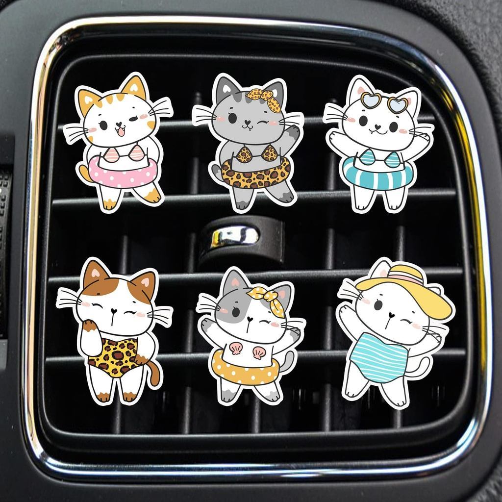 6 Peças De Clipes De Ventilação De Ar Para Gatos , Purificadores De Carro De Gatinho Fofo , Clipe De Saída Condicionado 