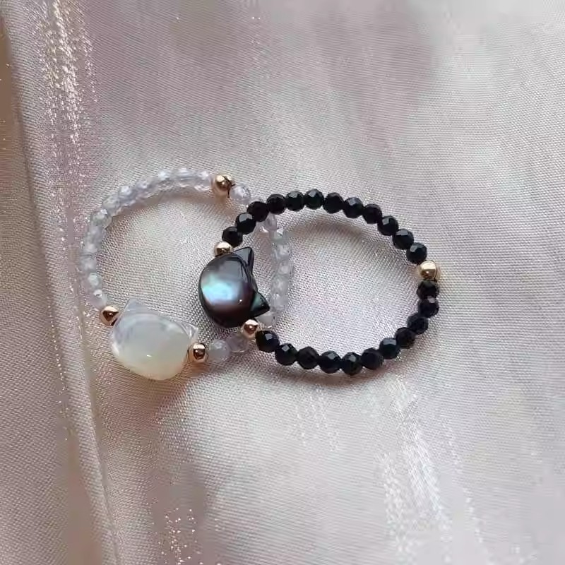 Preto branco gato ins anel concha de cristal casal nicho Design sentido homens mulheres presentes de venda quente estuda