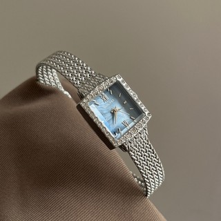 Retro luxo quadrado senhoras relógio cravejado de diamantes Fritillary Dial malha com relógio de quartzo elegante relógi