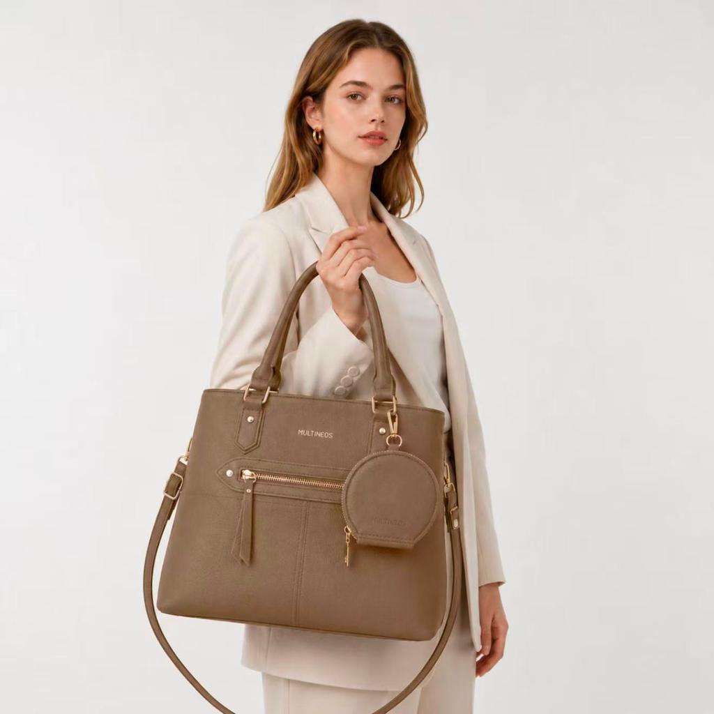 Multineos Bolsa De Couro PU Com Porta Moeda De Ombro De Mão Grande Feminino Trabalho Dia Dia PU Vintage · foto 2