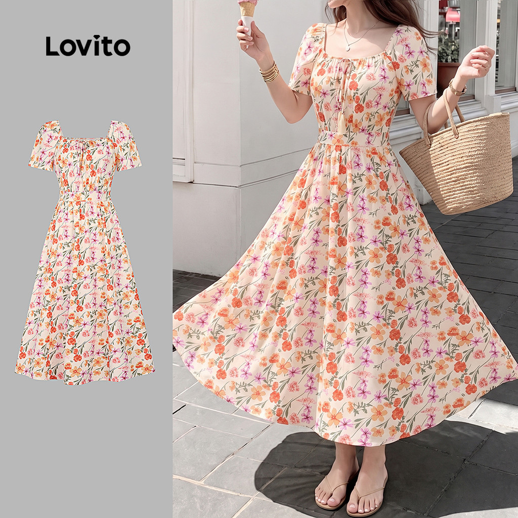 Lovito Vestido Boho com Babados Primavera/verão Feminino L198ED149