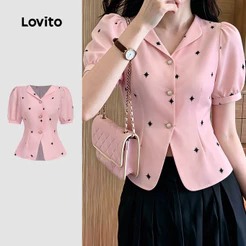 Lovito Blusa Elegante com Botões Estampa Padrão para Mulheres Primavera/verão Rosa claro L199ED129