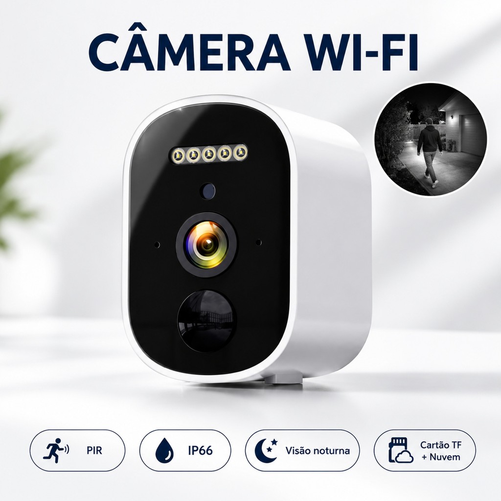 Camera de Seguranca WiFi S16 com Visao Noturna Colorida PIR e Bateria para Monitoramento Remoto