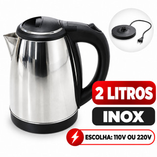 Chaleira Elétrica Inox Portátil 2 Litros Jarra Térmica Esquenta Chá Ferve Água Rápido 110v ou 220v