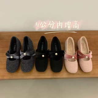 Suave pérola Mary Jane sapatos femininos 2025 primavera novo estilo Bowknot francês Retro doce altura interna aumentando