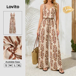 (New Arrival) Lovito Macacão Casual Boho Floral Sem Mangas Com Amarração Primavera/verão Feminino JRB39BR124