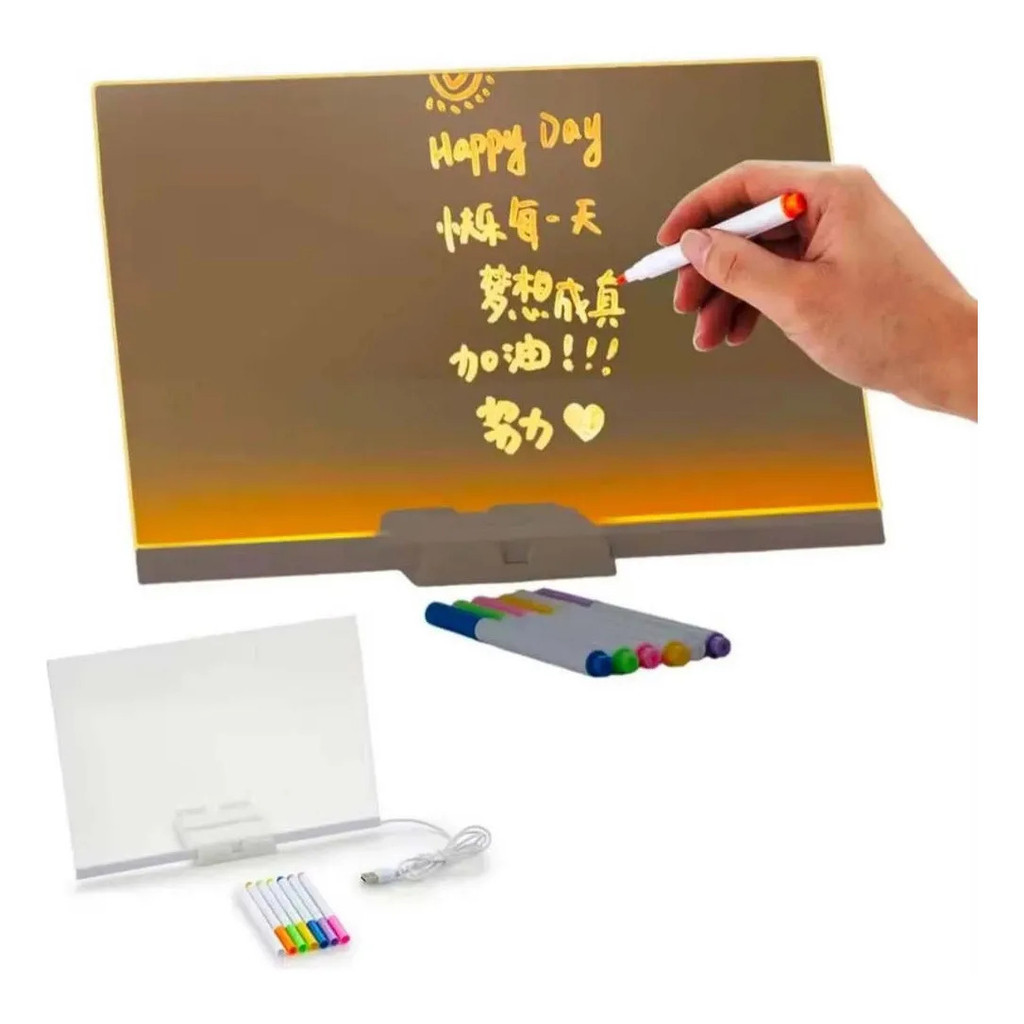Quadro LED para Desenho Infantil Reutilizável com Canetas Fluorescentes 15x15 ou 30x20cm — imagem 2 de 2