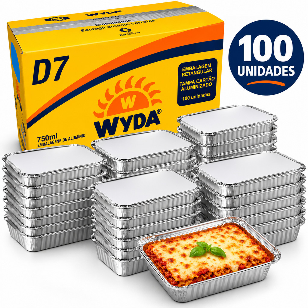 Bandeja Alumínio Descartável 750ml Retangular C/ Tampa Wyda