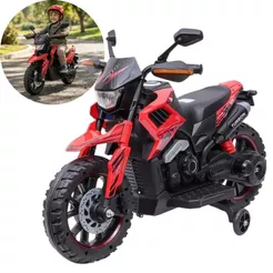 Mini Moto Elétrica Infantil 12V Vermelha Bateria Recarregável Luz Som Rodas De Apoio Carregador Bivolt Inmetro