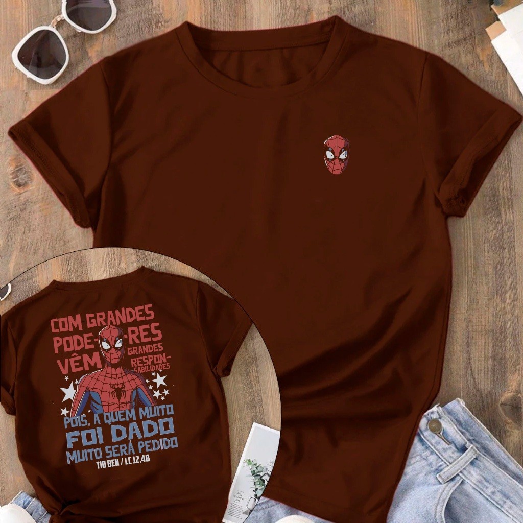Camiseta Feminina Homem Aranha 100% Algodão Unissex Estampado Infantil Masculino Juvenil  Aranha