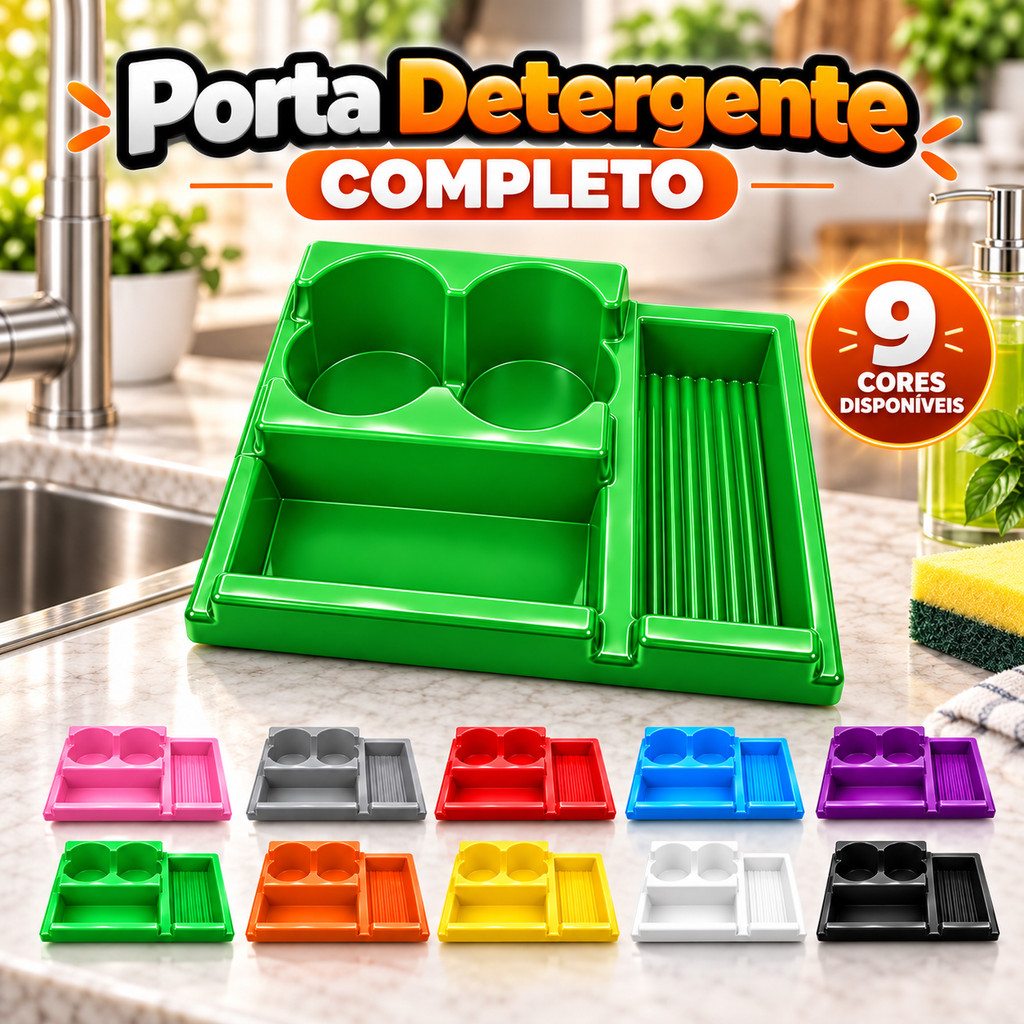 Porta Detergente com Dispenser Porta Esponja e Bucha Organizador de Pia Cozinha Compacto Multiuso