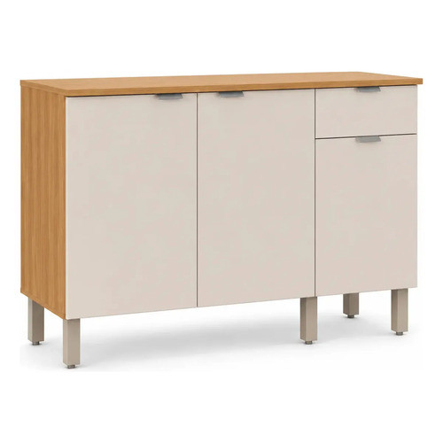 Balcão de Cozinha Vida Inova 3 Portas 1 Gaveta com Tampo Freijó Off White MDP Gabinete Organizador Modular Compacto