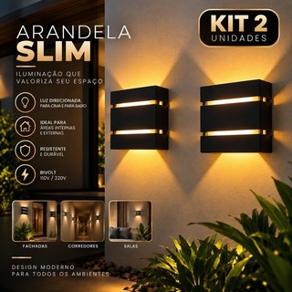 Kit 2 Arandelas Externas 2 Focos Slim Para Parede E Muro Externa Interna