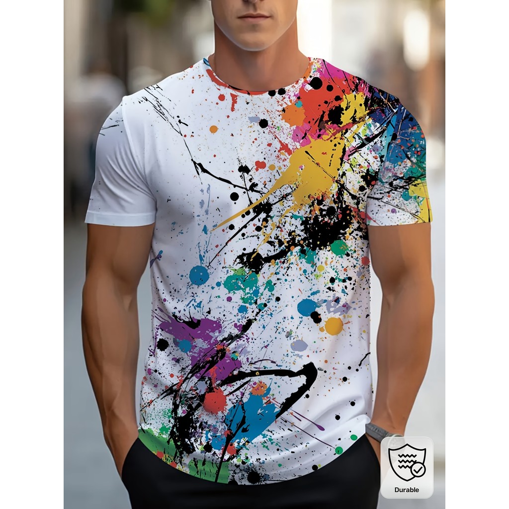 Camiseta masculina estampada em 3D da moda, gola redonda, mangas curtas, camiseta de verão com gola redonda, roupa Casua