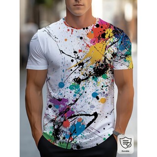 Camiseta masculina estampada em 3D da moda, gola redonda, mangas curtas, camiseta de verão com gola redonda, roupa Casua