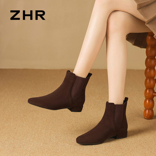 ZHR botas curtas de dedo apontado feminino 2026 inverno novo estilo Retro camurça botas ocidentais casuais All-Match nic