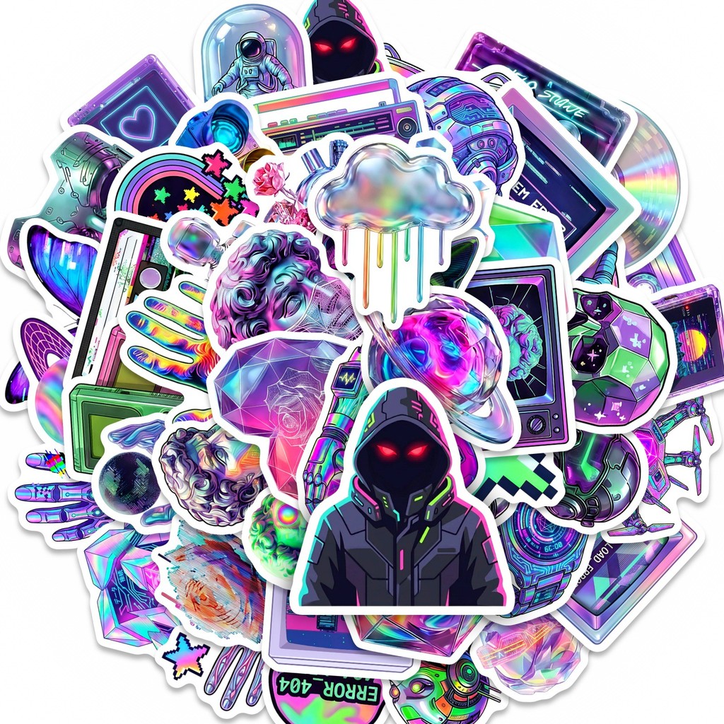 Pacote De Adesivos Neon Cyberpunk 50 Folhas , Decalques À Prova D'água Futuristas Para Decoração De Bagagem , Álbum De R
