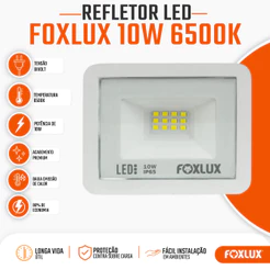 Refletor LED 10W Foxlux 6500K Branco Frio IP65 Resistente a Água Bivolt