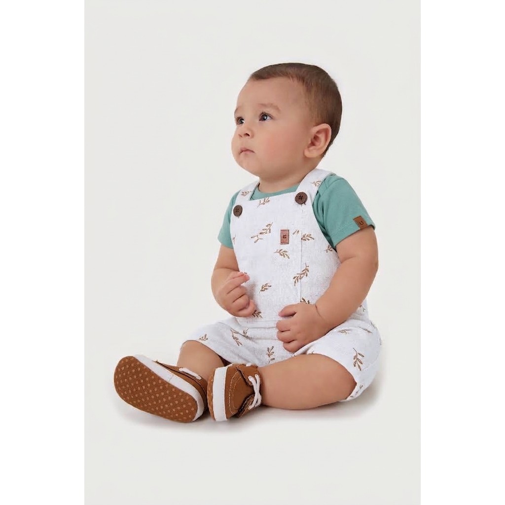 Conjunto Bebê Menino Body E Macaquinho Estampado Bolso Funcional - Carinhoso