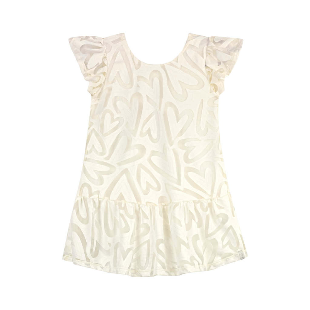 Vestido Infantil Menina Tule Corações Elian Bege — imagem 2 de 2