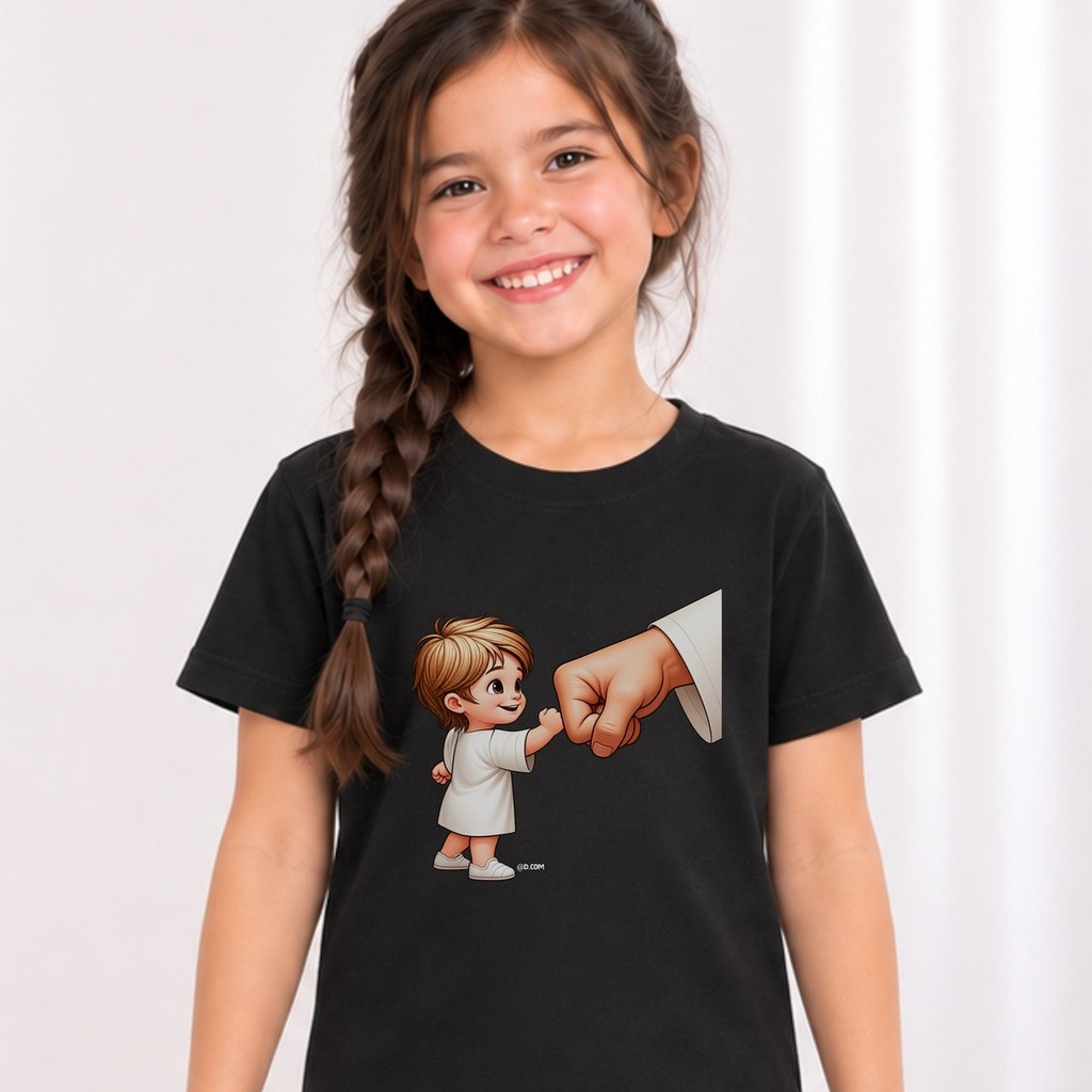Camiseta Cristã Criança Mão Jesus Infantil Menina Estampada Evangelica 100% Algodão Igreja Encontro de Jovens