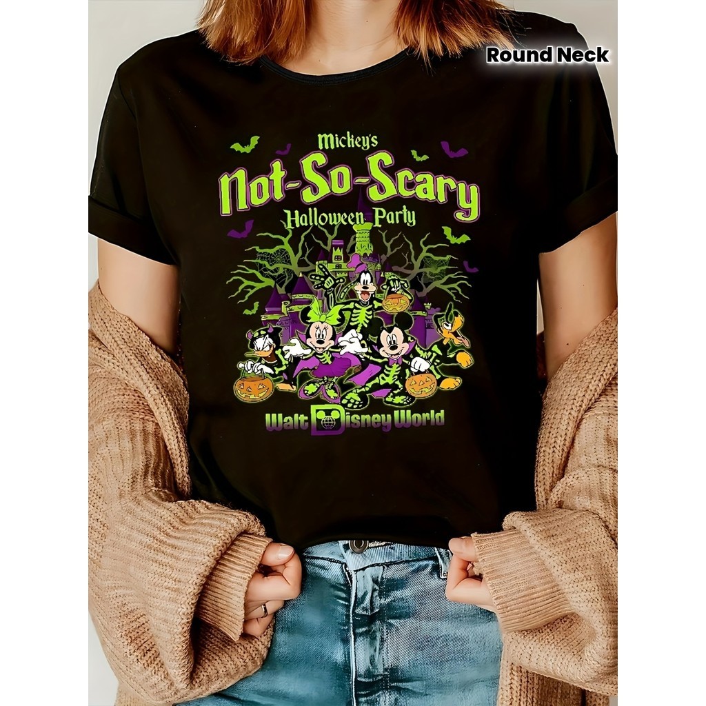 Camiseta Feminina Mickey Halloween Oversized Confortável Linda Divertida Estilosa Moda Casual Tendência
