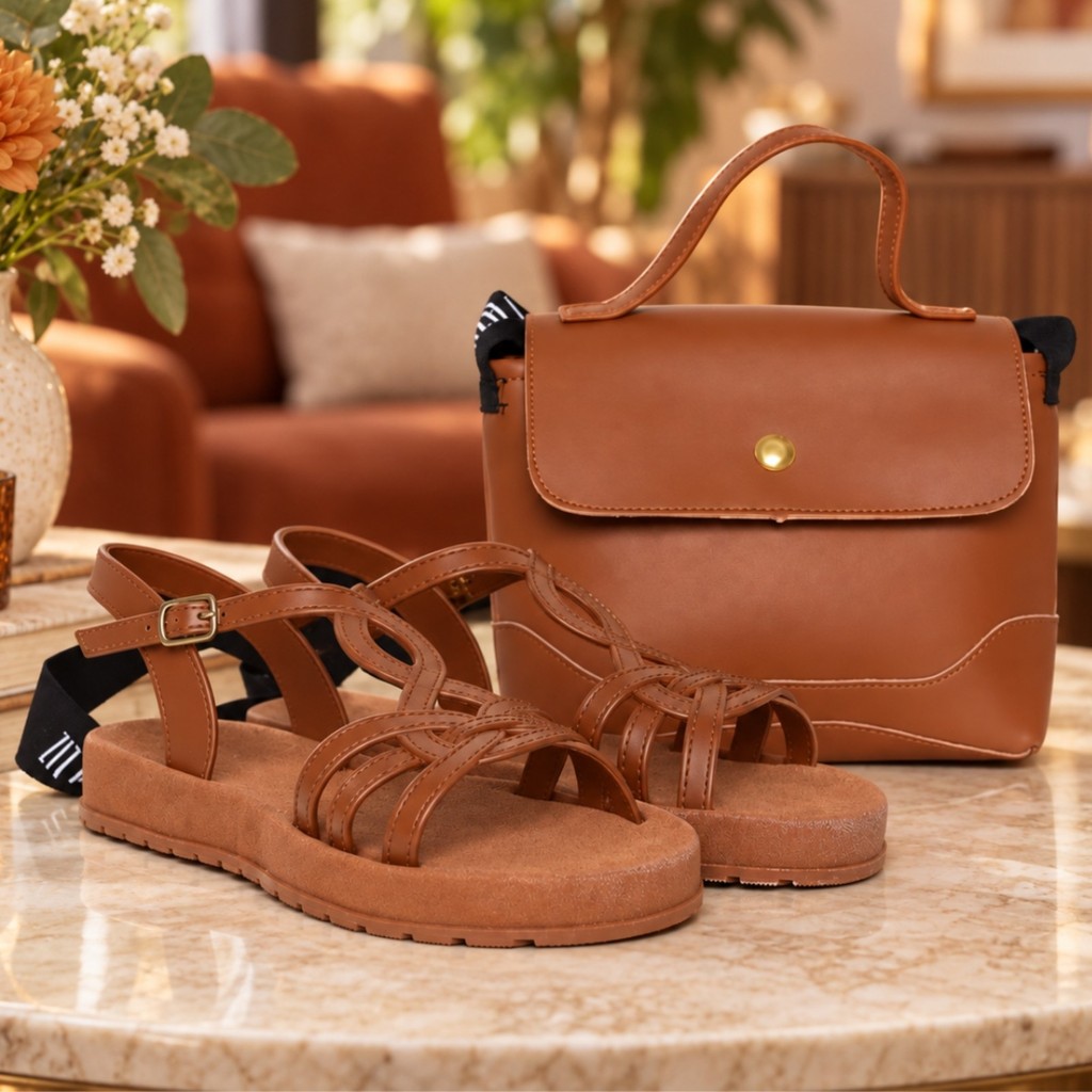 Kit Bolsa Aba Sandália Feminina Flatform Entrelaçada Alça de Mão Confortável Antiderrapante Numeração 34 ao 40