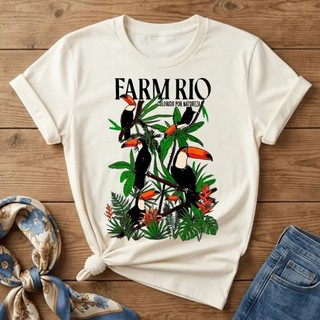 Camiseta Feminina Farm Vintage Rio Estampa Tucanos Tropical Exclusiva