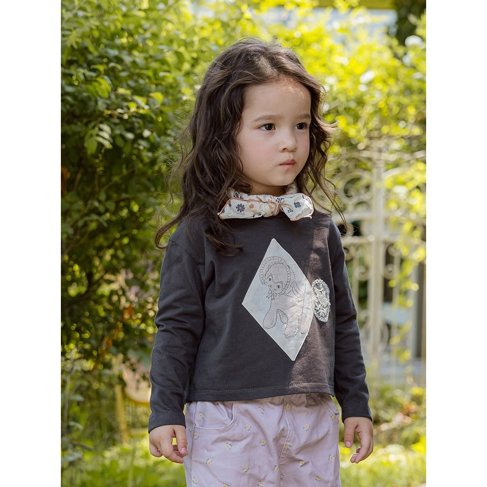 Meninas camiseta outono 2025 novos produtos coreano crianças meninas moda bonito dos desenhos animados rendas remendo de