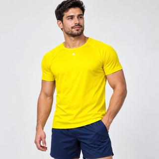 Camiseta Kanxa Compressão Masculina Manga Curta Amarela Neon Dry Fit UV Premium UV50