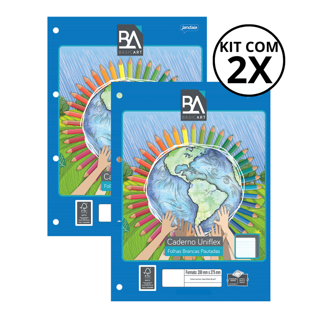 Kit Com 02 Refil Para Fichario UNIVERSITARIO Uniflex Pautado 80Fls - JANDAIA