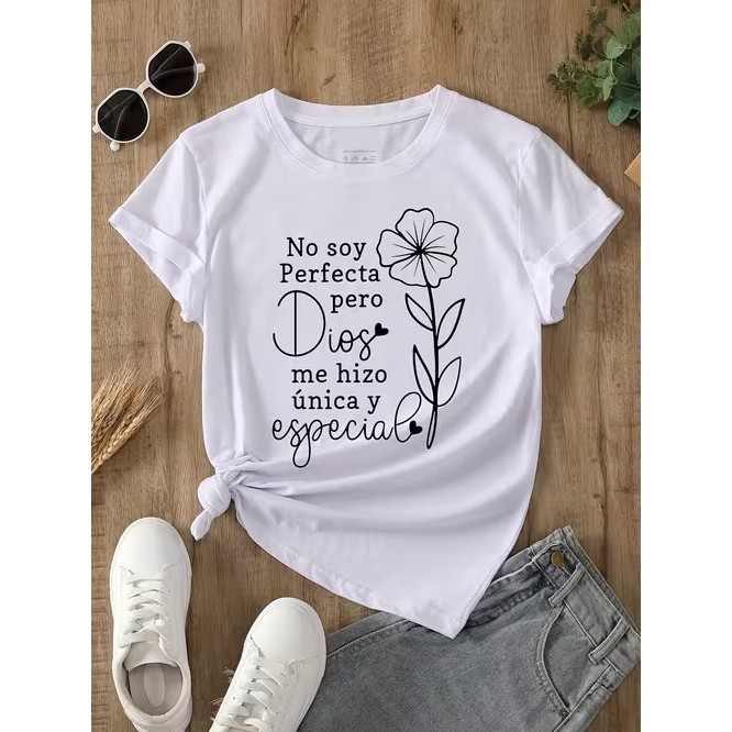 Camiseta Feminina Manga Curta Estampada Floral Confortável Linda Estilosa Moderna Casual Moda Tendência Verão