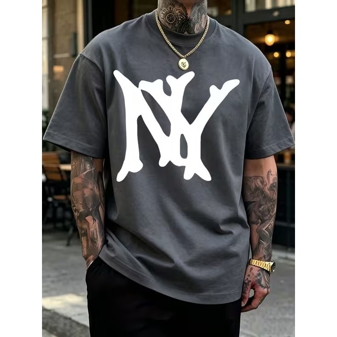 Camiseta Masculina Manga Curta Estampada NY Premium Moderna Estilosa Confortável para Moda Casual Tendência Verão
