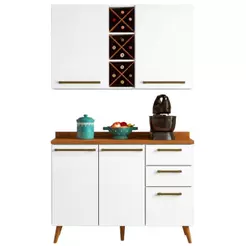 Armário de Cozinha Compacta 4 Portas 3 Gavetas com Adega 1,20m Favorita Branco / Nature