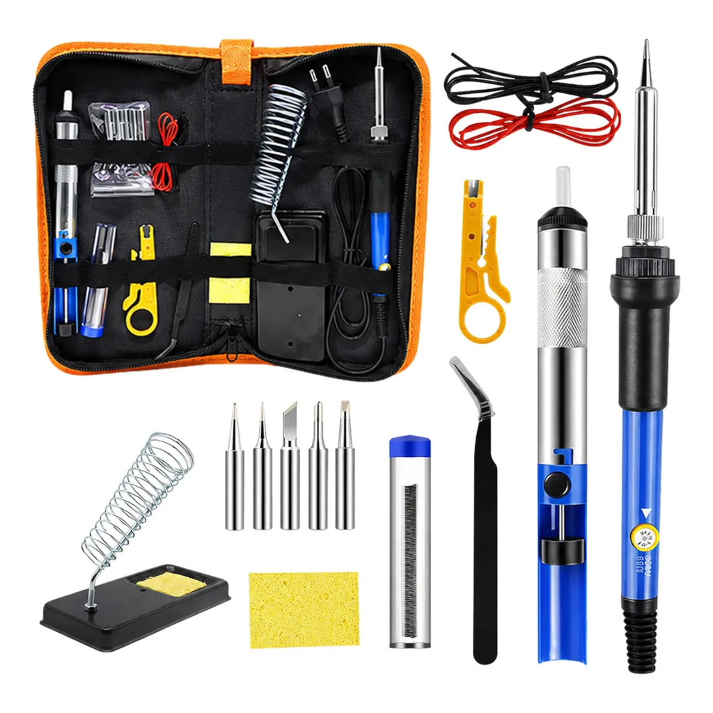Kit Ferro de Solda 60w Profissional Completo Ajustavel Completo Eletrônica 127v