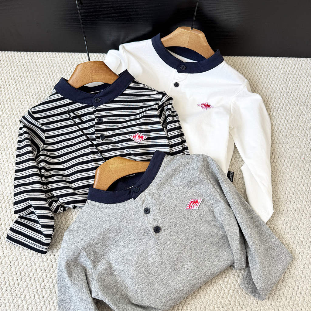 Estilo simples meninos camiseta de manga comprida 2026 primavera outono versão coreana bebê crianças All-Match na moda m