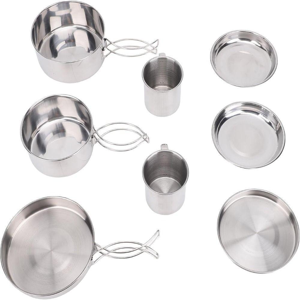 Kit De Bagunça De Acampamento De 8 Peças , Conjunto De Panelas De Aço Inoxidável Para 3-4 Pessoas , Panela Empilhável Mo