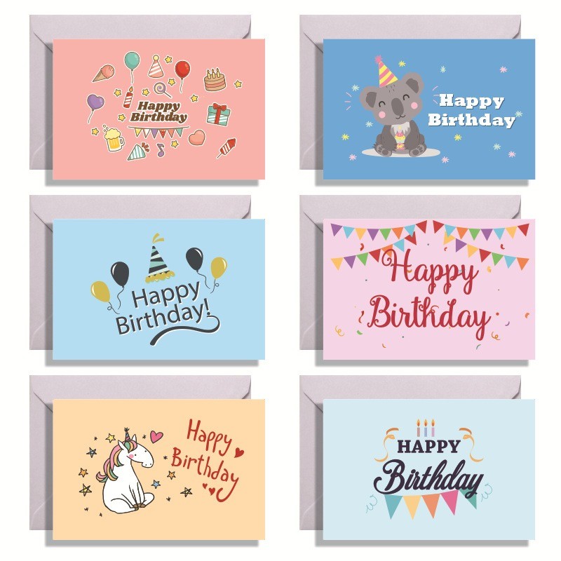 FELIZ ANIVERSÁRIO Cartão de aniversário fofo de desenho animado Cartão pequeno + Envelope + adesivo DX1188A