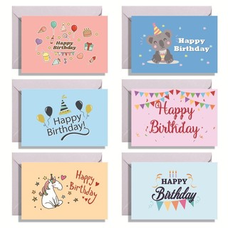 FELIZ ANIVERSÁRIO Cartão de aniversário fofo de desenho animado Cartão pequeno + Envelope + adesivo DX1188A