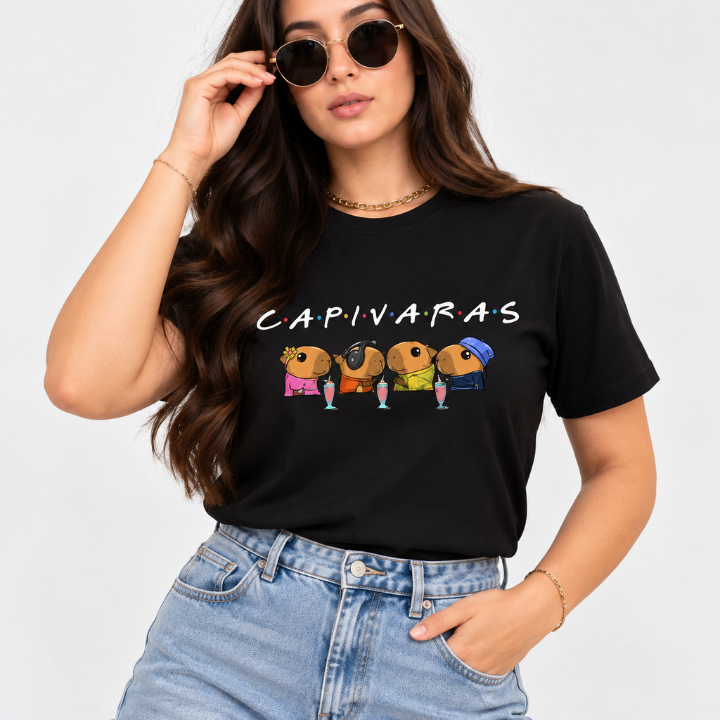 Camiseta Feminina Masculina Unissex Estilosa Estampada Capivaras T-Shirt  Algodão Camisa Blusinha Casual Blusa Básica