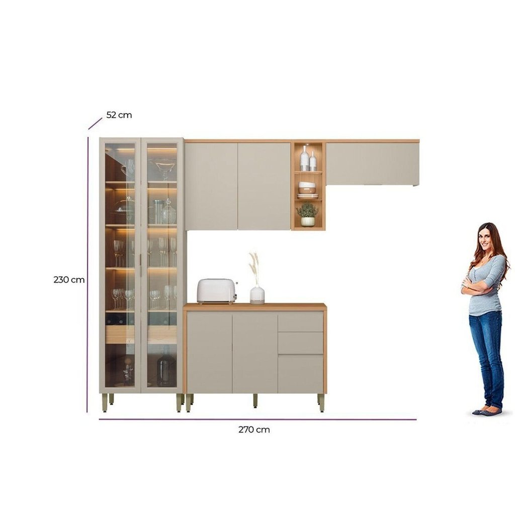 Conjunto Cozinha Completa Modulada 4 Peças MDF Allure Marrom/Jequitibá/Gris Fosco 4 · foto 2
