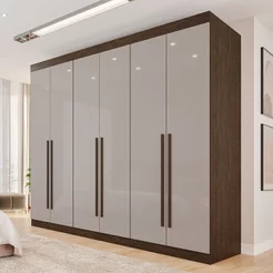 Guarda Roupa Casal 6 Portas 4 Gavetas Uberaba 100% MDF Marrom/New Canion/Off White New Canion/Off White