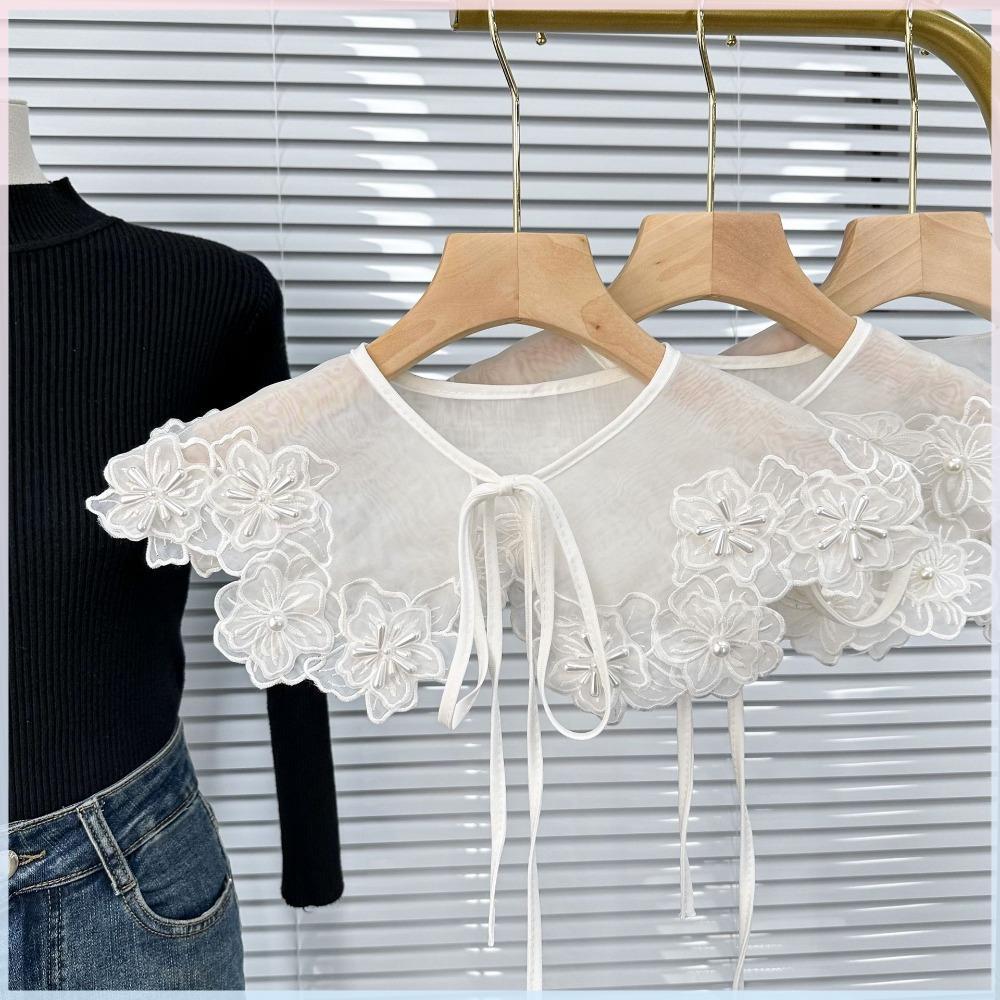 Gola De Renda Feminina , Acessórios De Roupas Camisa Destacável Branca , Capa Bordada De Organza Colares Falsos