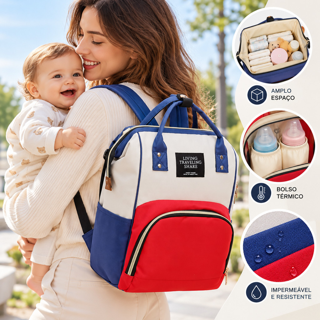 Mochila Maternidade Bebê Impermeável Multifuncional Porta Mamadeira Térmico Grande Capacidade