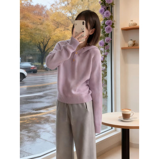 Dopamina roxo camisola com capuz malhas topo feminino 2026 novo estilo gigante-olhando início do outono ins Super quente