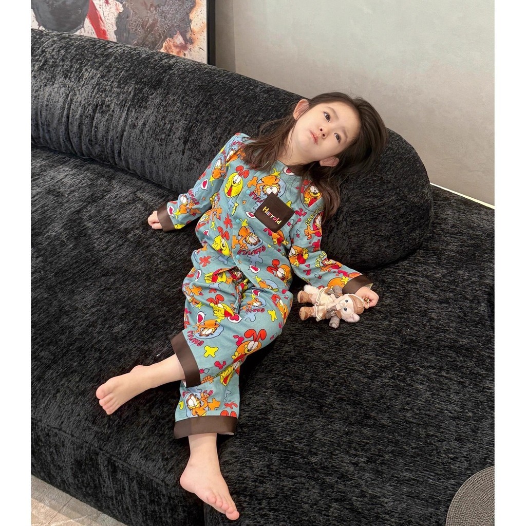 Primavera outono estilo crianças impressão completa dos desenhos animados homewear meninos meninas de manga comprida pij